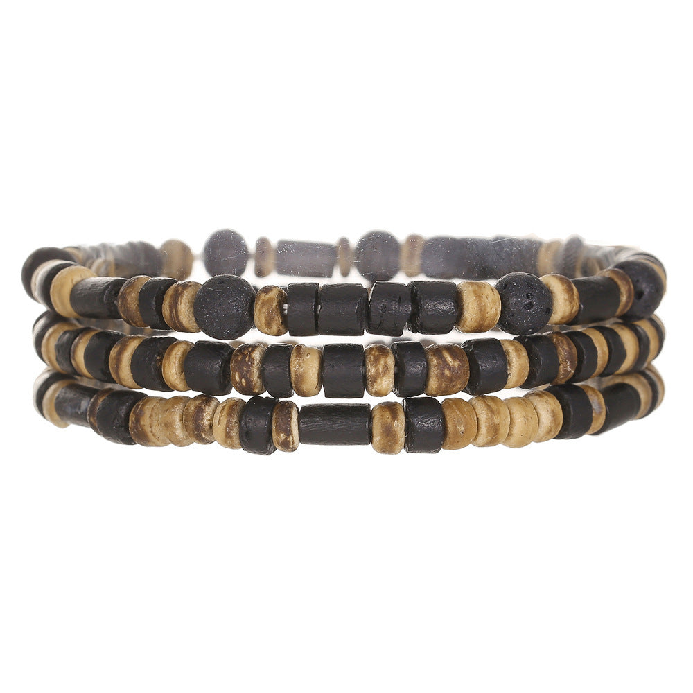 New Coconut Shell Wood Multi-layer Stacked Wear Bracelet Retro Men's Turquoise Beaded Bracelet