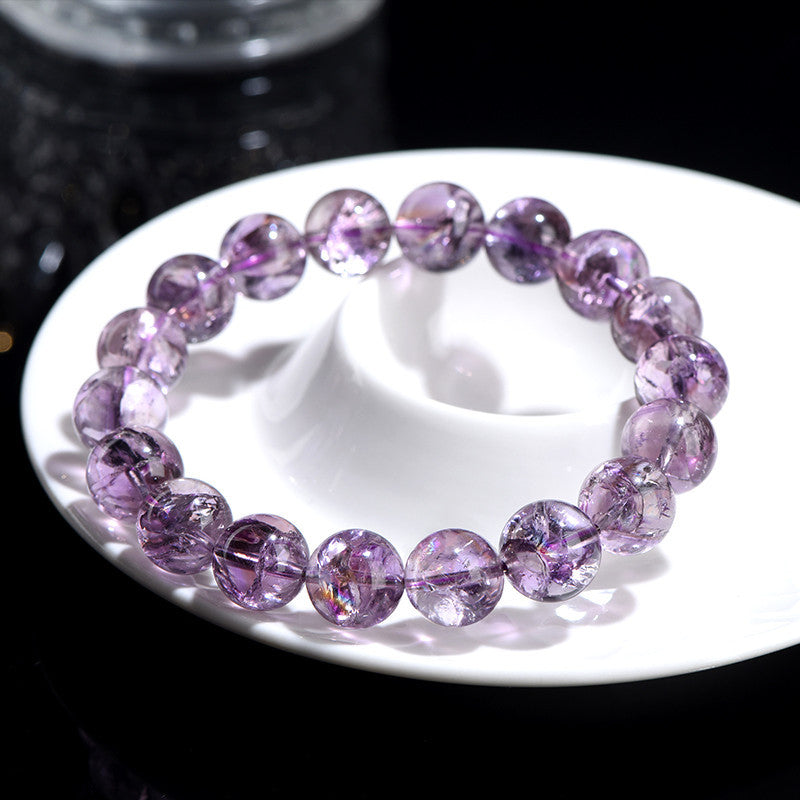 Natural purple Asai ball bracelet Purple Rainbow crystal beads - Buddha Blessing You