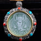 Natürlicher Jade-Anhänger aus tibetischem Rad mit acht glückverheißenden Symbolen und Seiko-Inlay-Halskette