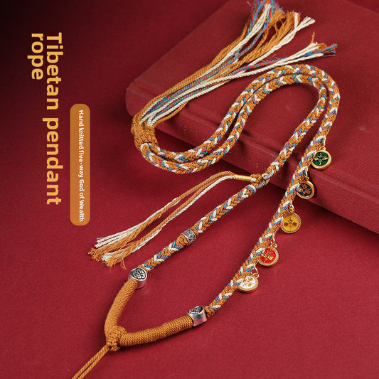 Five-way God of Wealth Necklace Tibetan Handmade Woven Cotton Shoes Eight Strand Woven Pendant Necklace Thangka Lanyard Buddha Pendant