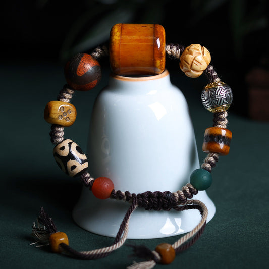Custom Hand-Woven Paste-Covered Tiger Tooth Beads Bracelet Hand-Woven Jewelry Ethnic Style