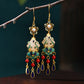 Elyuan National Fashion Accessories Women'S Ancient Style Color-Preserving Gold-Plated Imitation Jade Niche Design Vintage Earrings Gift