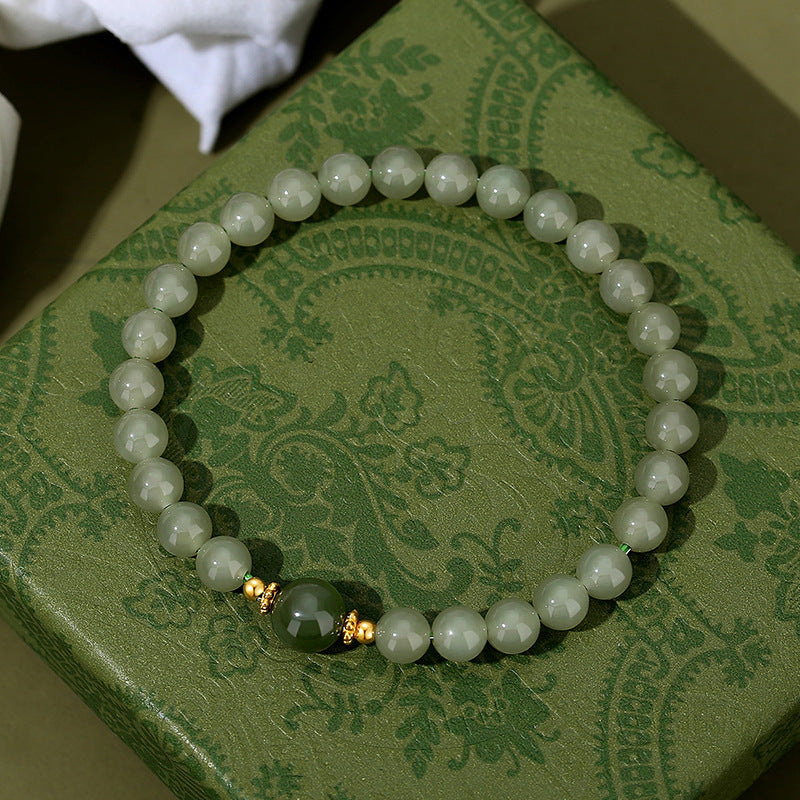 Natural Hetian Jade Bracelet With S925 Sterling Silver Beads