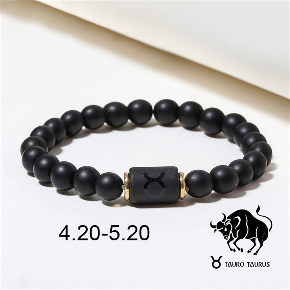 Black Matte Onyx Zodiac Bead Stretch Bracelet