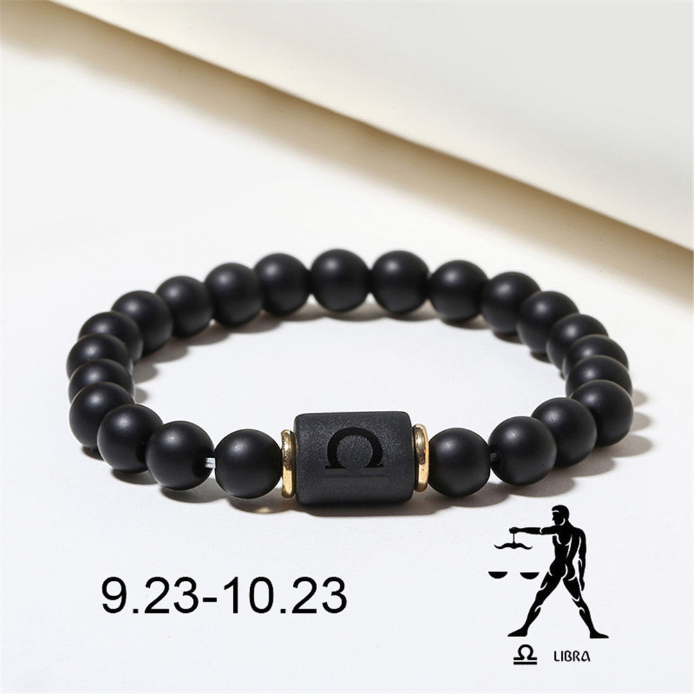 Black Matte Onyx Zodiac Bead Stretch Bracelet