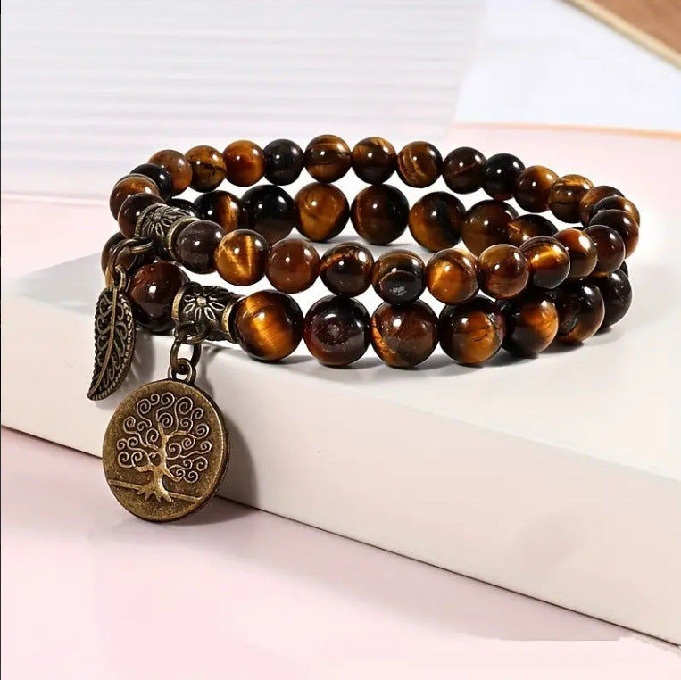 6mm/8mm Life Tree Leaf Pendant suit Bracelet Colorful Tiger Eye Amethyst Bracelet