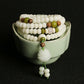 Natural White Bodhi Seed 108 Beads Buddhist Mala Necklace With Lotus