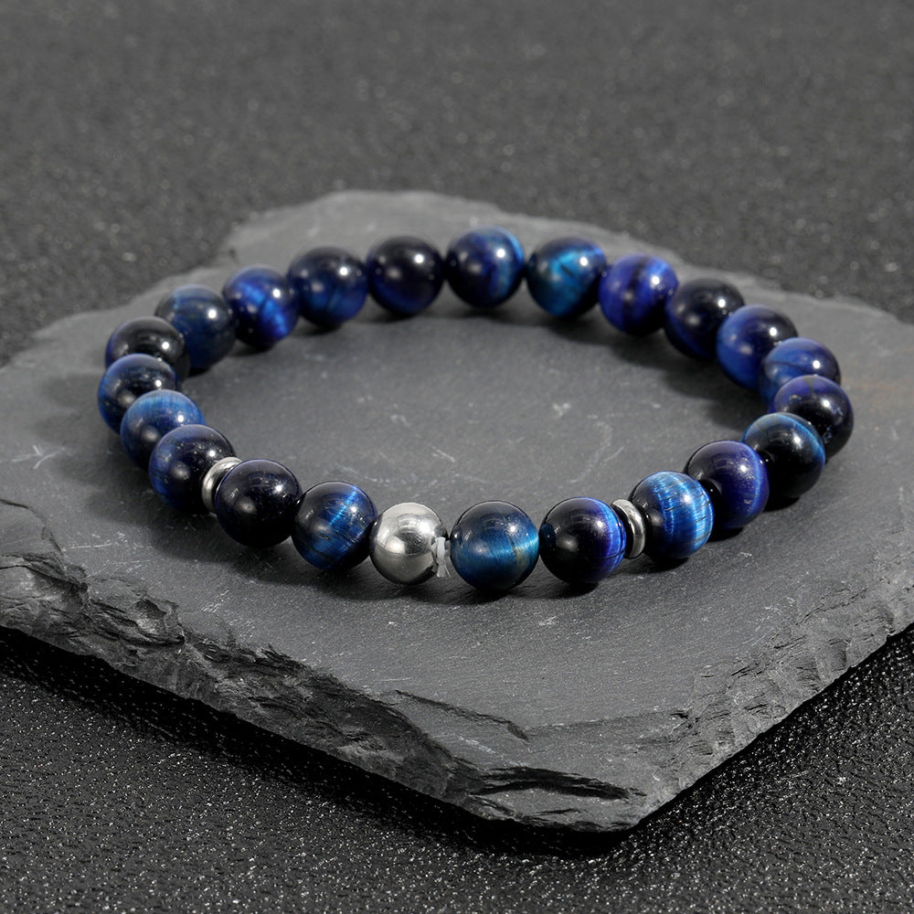 Handgewebtes buddhistisches Armband aus Tigerauge-Naturstein mit Stretchperlen