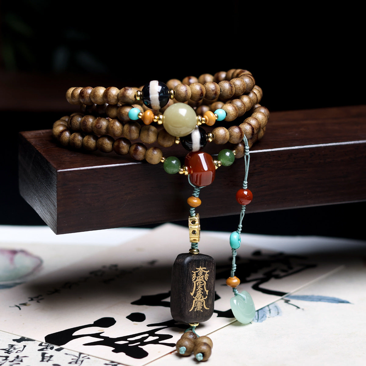 A line of butter and incense wood multi-circle bracelets Wen play Shoutai age tag Chinese necklace a line of beads bracelets wholesale
