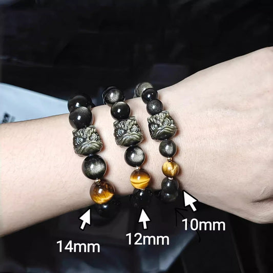 Natural Silver Obsidian Bracelet Men's and Women's Obsidian Bracelet Gold Obsidian Jewelry