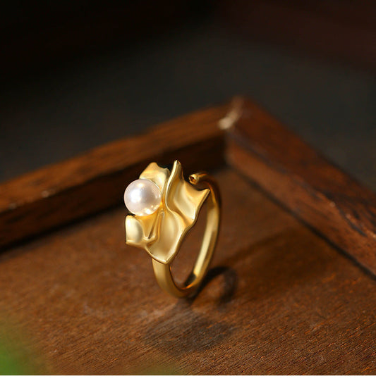 Metal Wind Fold Shi Home Pearl Ring Personality Sweet Cool Line Open Ring Women