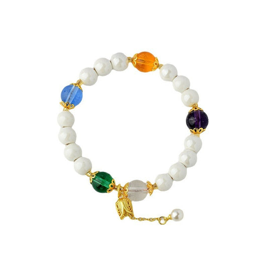 White Porcelain Beads Five Elements Crystal Bracelet White Heart Sutra Purple Manjusri Green Mother Blue Pharmacist Beads Bracelet