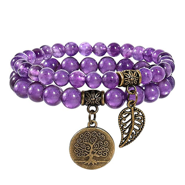 6mm/8mm Life Tree Leaf Pendant suit Bracelet Colorful Tiger Eye Amethyst Bracelet