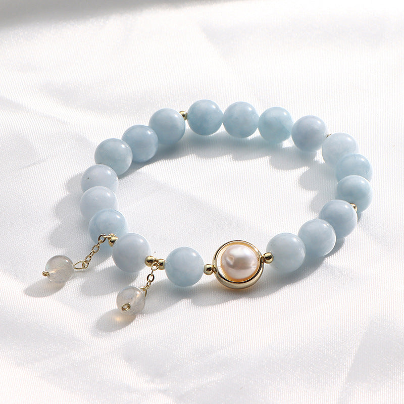 Aquamarine Freshwater Pearl Bracelet Female Simple Cold Wind Bracelet