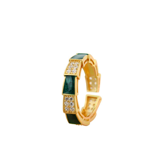Snake Shaped Gold Plated Dropping Glaze Ring Trendy Niche Design Ring
