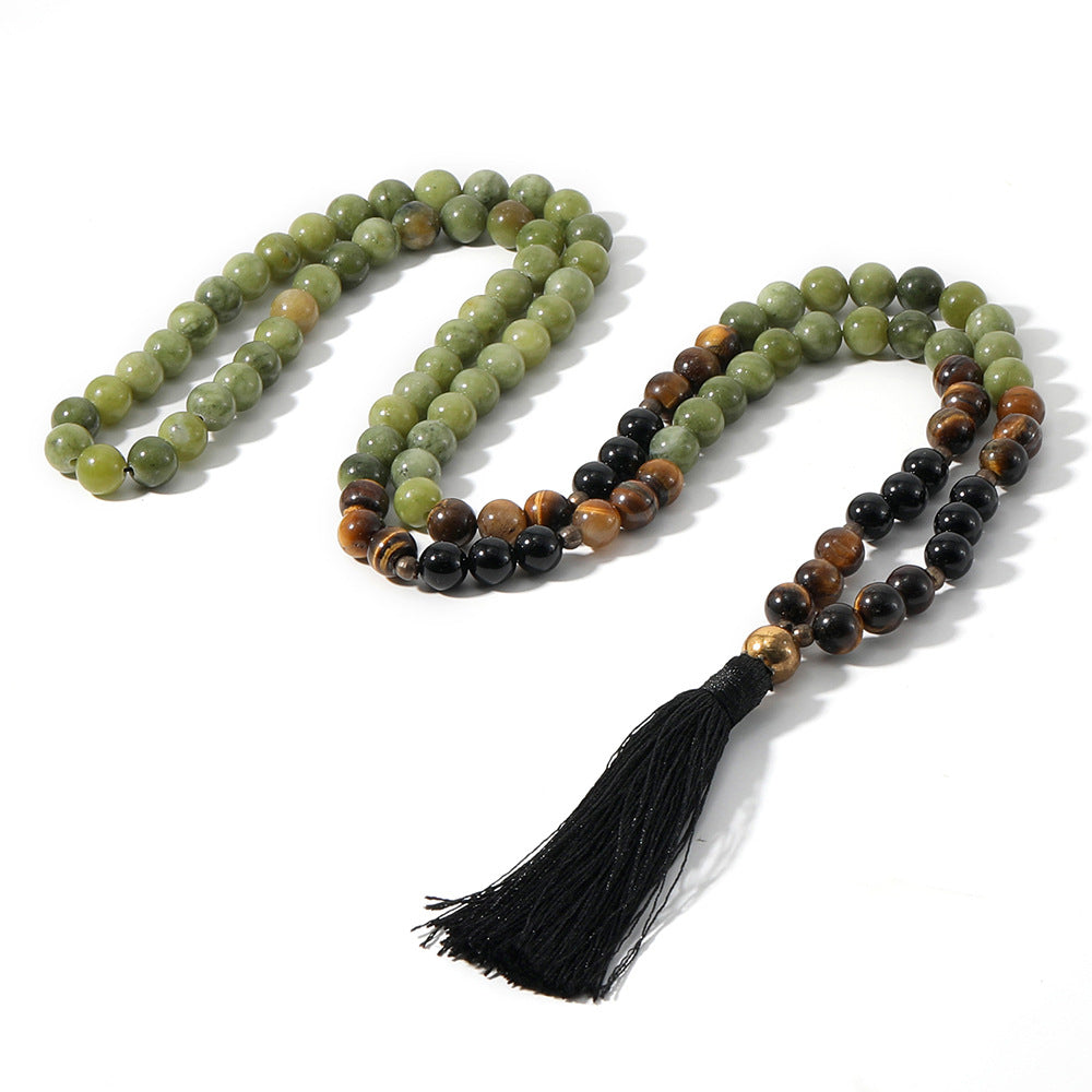 Vintage Boho Naturstein Perlen Quaste Mala Halskette