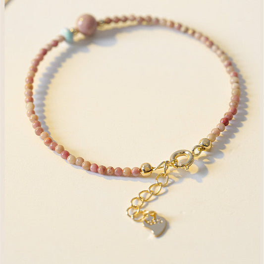 Natural Rhodonite Bracelet With Lucky Charm And Minimalist Design