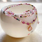 Pink Crystal Rainbow Tourmaline Heart Pendant Necklace And Three Circle Beaded Bracelet - Buddha Blessing You