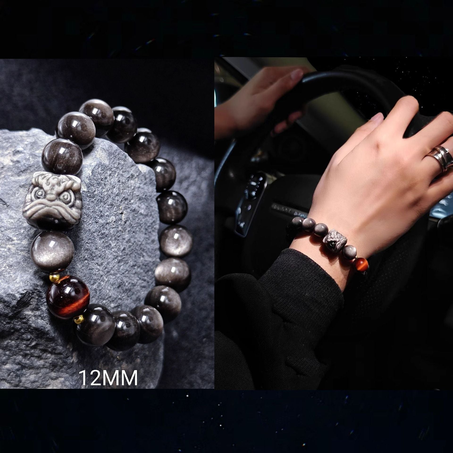 Natural Silver Obsidian Bracelet Men's and Women's Obsidian Bracelet Gold Obsidian Jewelry