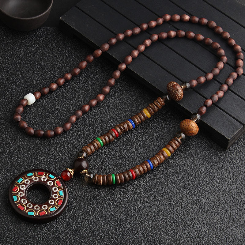 Nepal Handmade Jewelry Pendant Vintage Ethnic Style Wooden Bead Necklace Women's And Man's Accessories Decorative Pendant