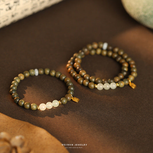 "Tan Wang Qing" Natural Green Sandalwood Bracelet Female and Bracelet Niche Antique Gift Accessories