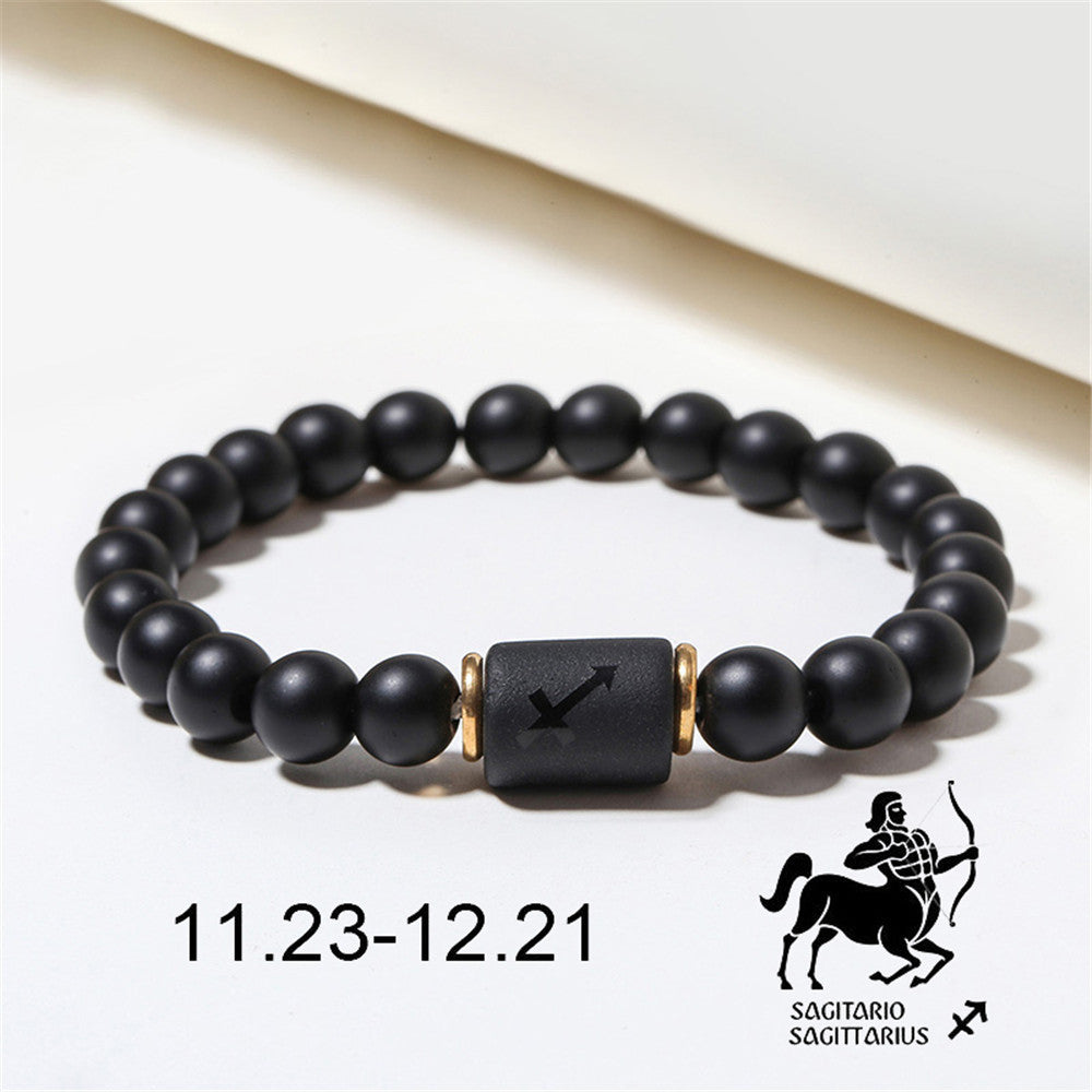 Black Matte Onyx Zodiac Bead Stretch Bracelet