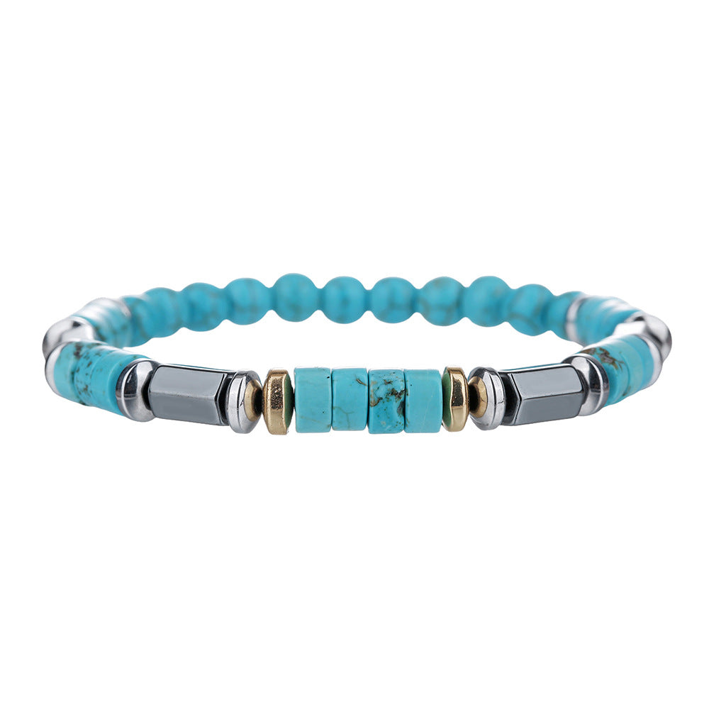 Fashion Commuter Retro Style Bracelet Jewelry Trendy Men's Handmade Beaded Black Gallstone Turquoise Bracelet