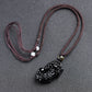Schwarze Obsidian-Halskette mit Pixiu-Anhänger und Drei-Münzen-Design