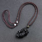 Black Obsidian Pixiu Pendant Necklace With Three Coin Design