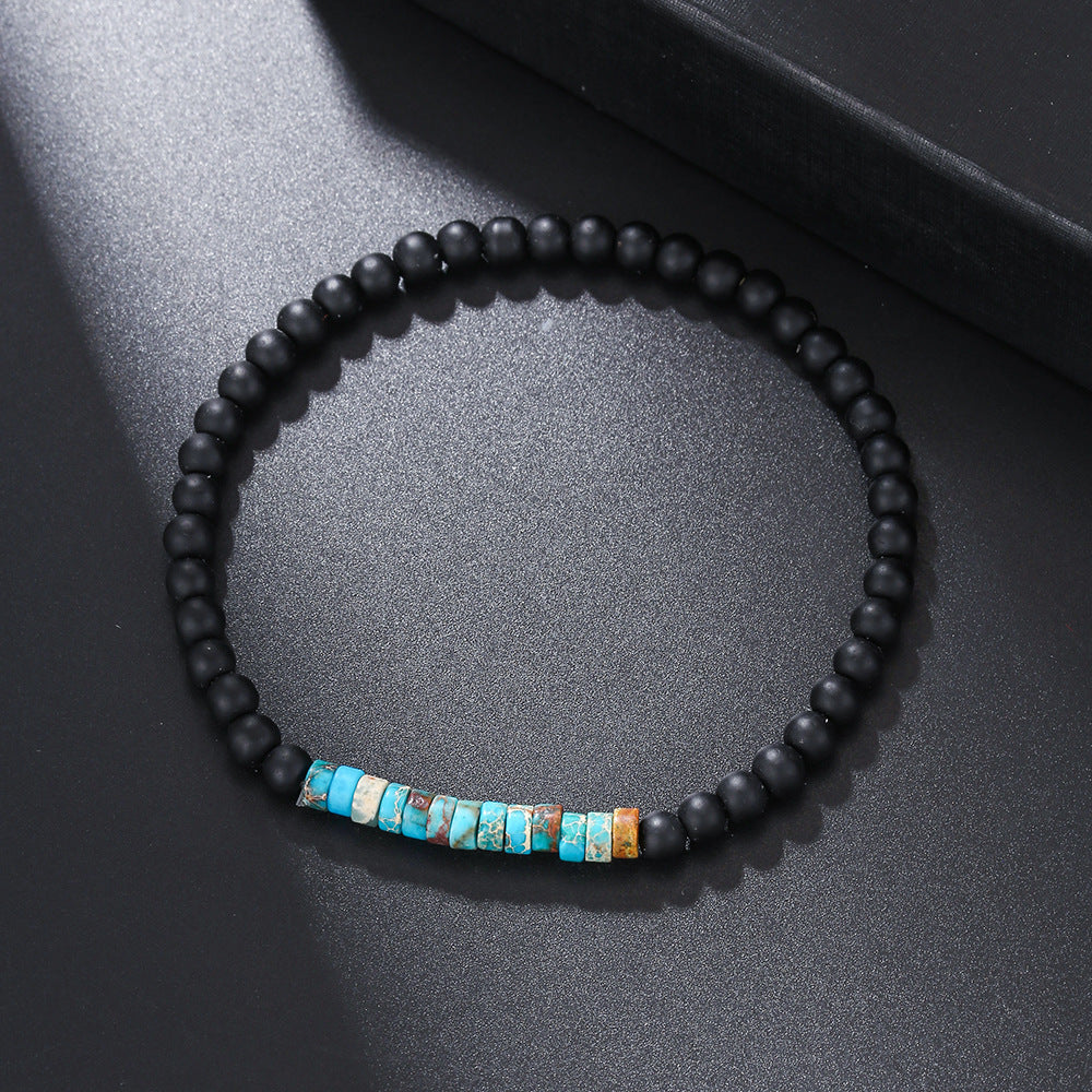 Fashion Commuter Retro Style Bracelet Jewelry Trendy Men's Handmade Beaded Black Gallstone Turquoise Bracelet