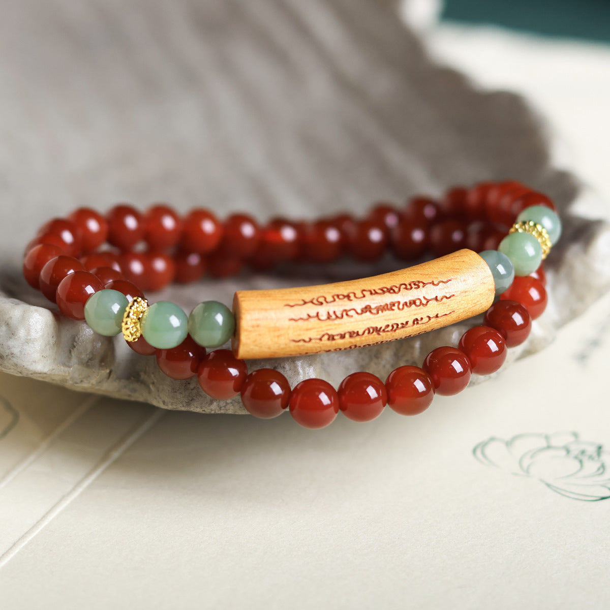 Original South Red Agate Duobao Bracelet Beeswax Lapis Lazuli Jasper Starlight Powder Incense Wood