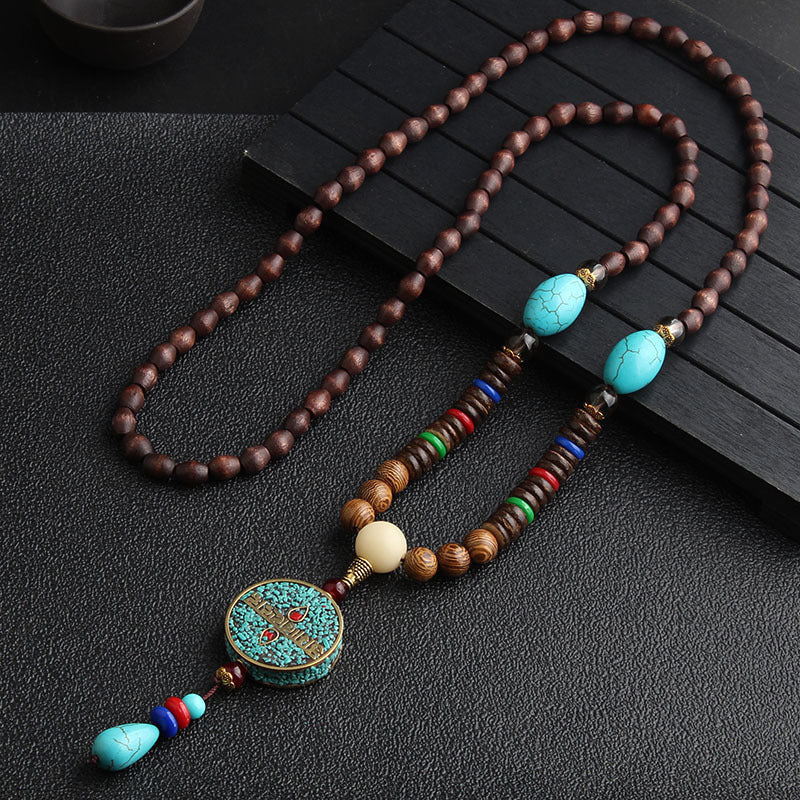 Nepal Handmade Jewelry Pendant Vintage Ethnic Style Wooden Bead Necklace Women's And Man's Accessories Decorative Pendant