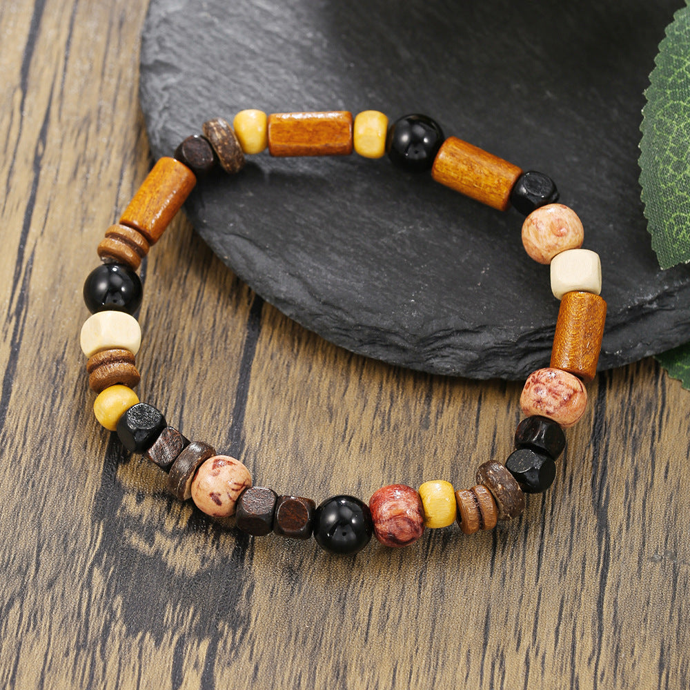 Fashion Commuter Retro Style Bracelet Jewelry Trendy Men's Handmade Beaded Black Gallstone Turquoise Bracelet