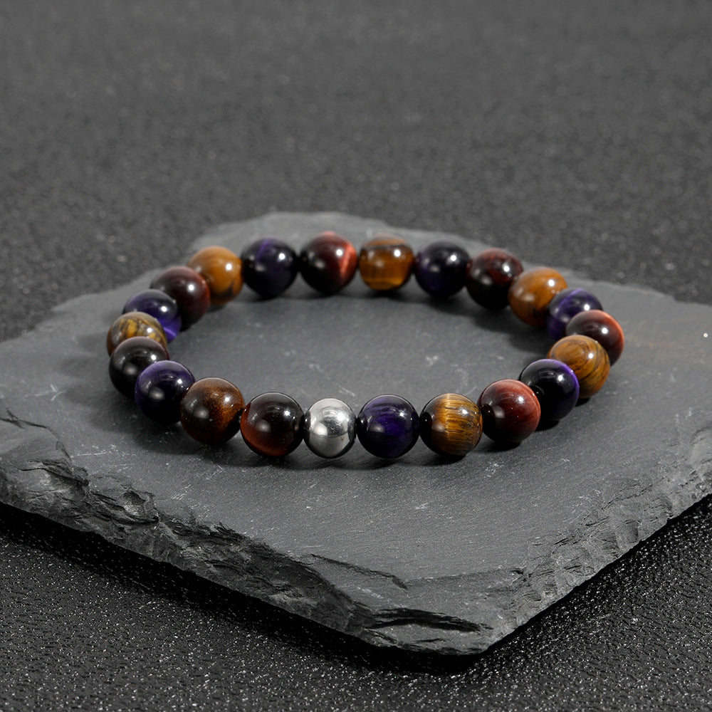 Handgewebtes buddhistisches Armband aus Tigerauge-Naturstein mit Stretchperlen