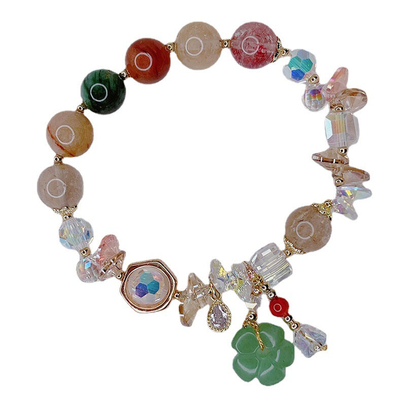 Vintage Ethnic Green Dongling Jade Crystal Flower Bracelet