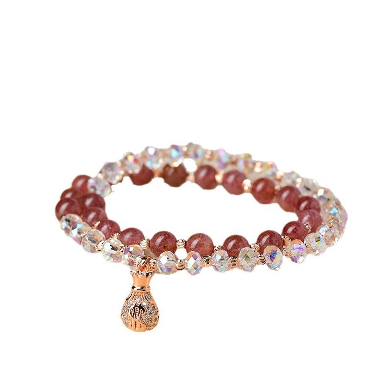 Natural Crystal Strawberry Double Ring Micro Inlaid Fashion Bracelet - Buddha Blessing You