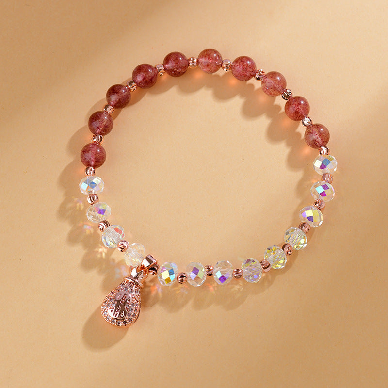Natural Crystal Strawberry Double Ring Micro Inlaid Fashion Bracelet - Buddha Blessing You