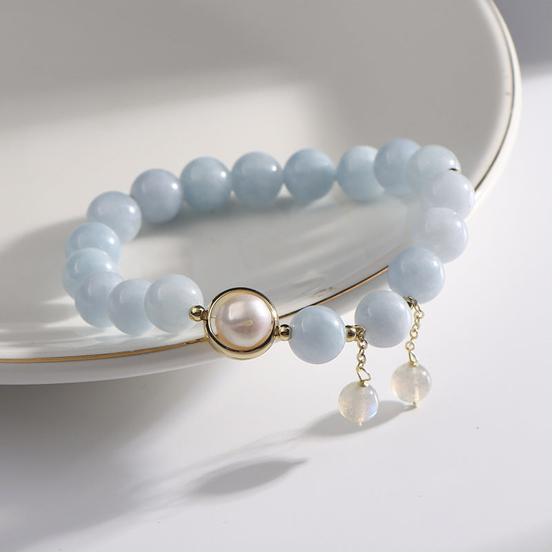 Aquamarine Freshwater Pearl Bracelet Female Simple Cold Wind Bracelet