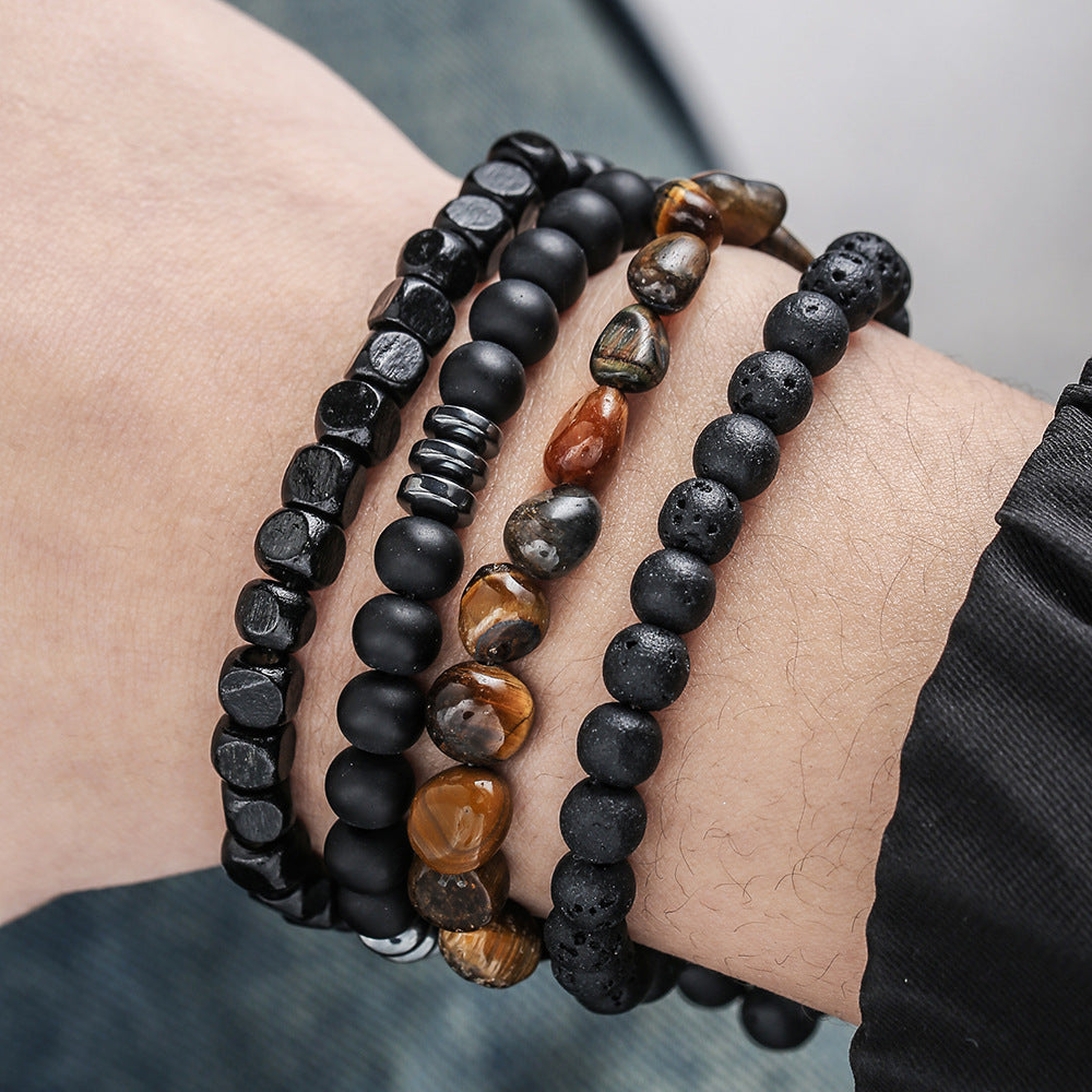 New Coconut Shell Wood Multi-layer Stacked Wear Bracelet Retro Men's Turquoise Beaded Bracelet
