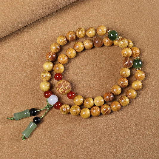 Mori Women's Double Circle Bracelet Golden Sandalwood Fashion Men's and Women's Couple Bracelet diy Cat Claw Lotus Style Play Jewelry