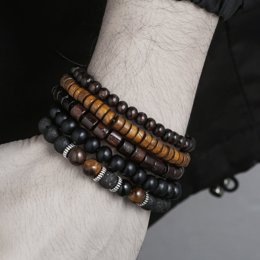 New Coconut Shell Wood Multi-layer Stacked Wear Bracelet Retro Men's Turquoise Beaded Bracelet